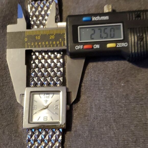 Vtg Quartz Japan Mvmt‎ Watch Stainless Steel Silver Square Face 8"L  New Battery - Picture 7 of 8